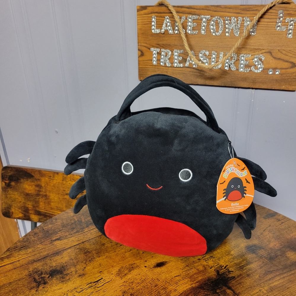 Original Squishmallos Bella spider, trick or treat plush candy bucket
